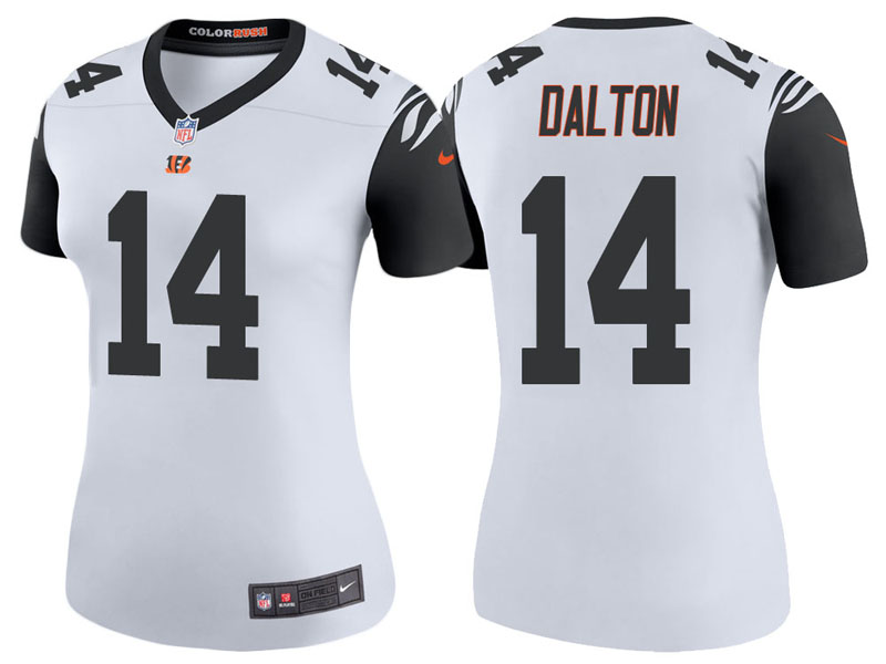 Women Cincinnati Bengals #14 Andy Dalton White Color Rush Legend Jersey With Super Bowl LVI Patch Women Cincinnati Bengals #14 Andy Dalton White Color Rush Legend Jersey With Super Bowl LVI Patch