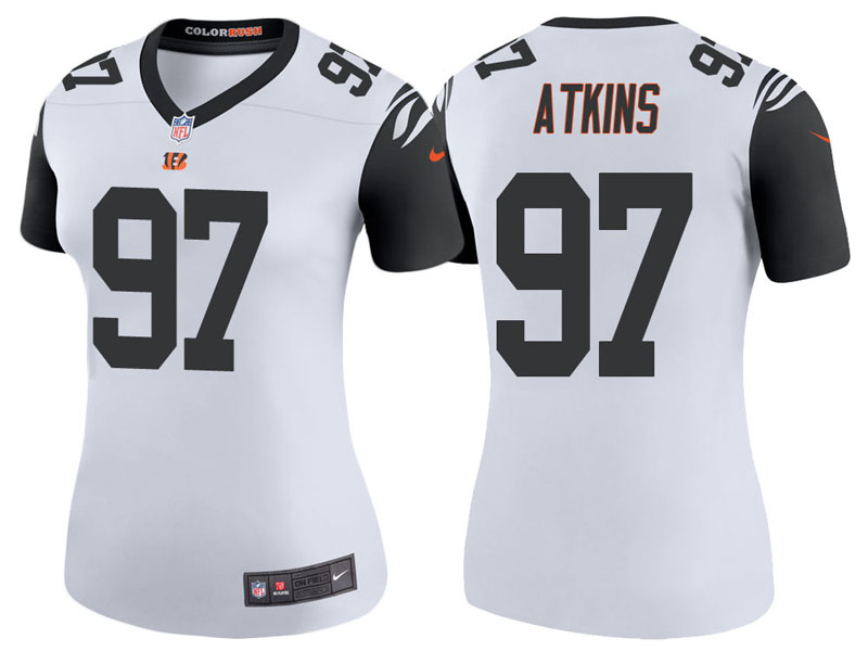 Women Cincinnati Bengals #97 Geno Atkins White Color Rush Legend Jersey With Super Bowl LVI Patch Women Cincinnati Bengals #97 Geno Atkins White Color Rush Legend Jersey With Super Bowl LVI Patch
