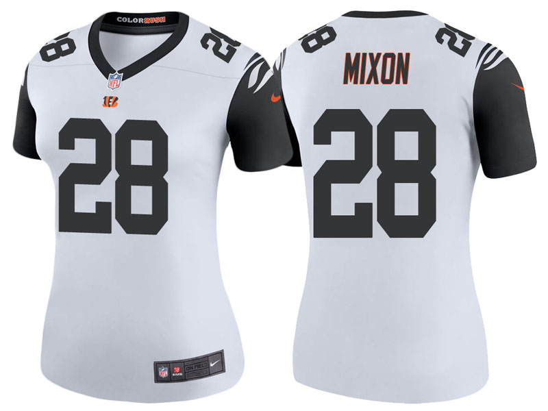 Women Cincinnati Bengals #28 Joe Mixon White Color Rush Legend Jersey Women Cincinnati Bengals #28 Joe Mixon White Color Rush Legend Jersey