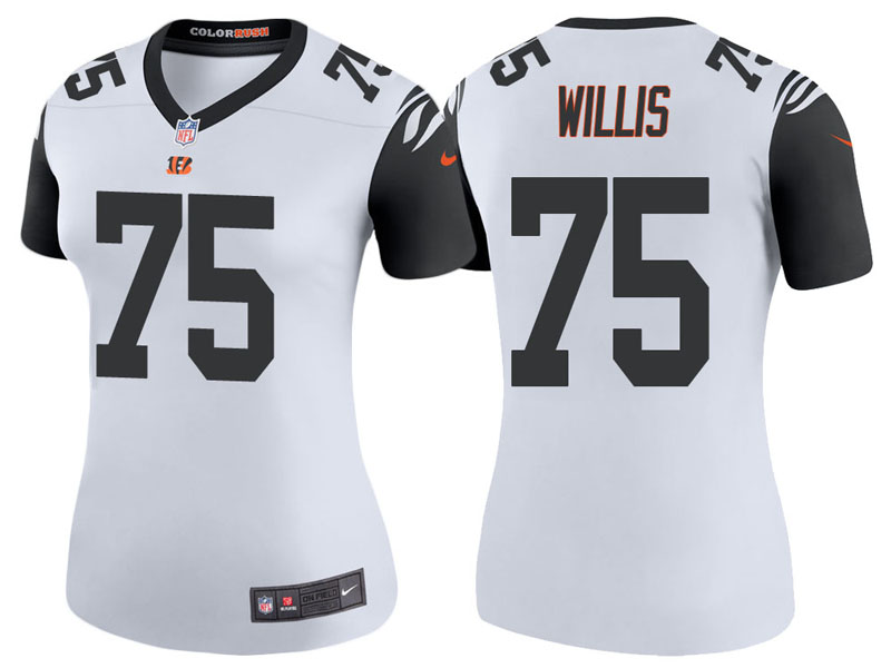 Women Cincinnati Bengals #75 Jordan Willis White Color Rush Legend Jersey Women Cincinnati Bengals #75 Jordan Willis White Color Rush Legend Jersey