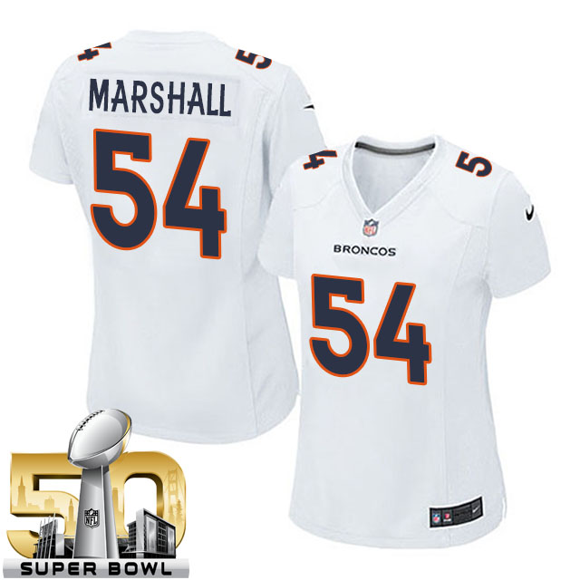 Women Denver Broncos #54 Brandon Marshall White Super Bowl 50 Game Event Jersey Women Denver Broncos #54 Brandon Marshall White Super Bowl 50 Game Event Jersey