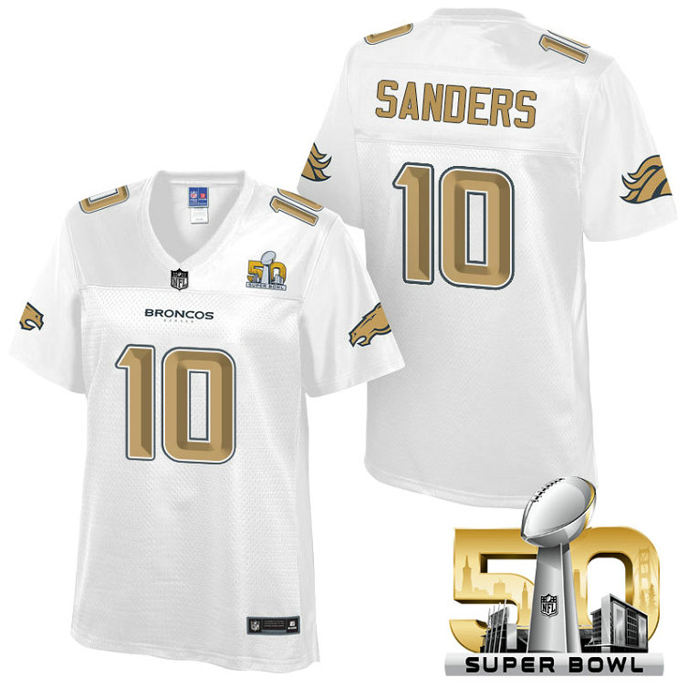 Women Denver Broncos #10 Emmanuel Sanders White 2016 Super Bowl 50th Pro Line Fashion Jersey