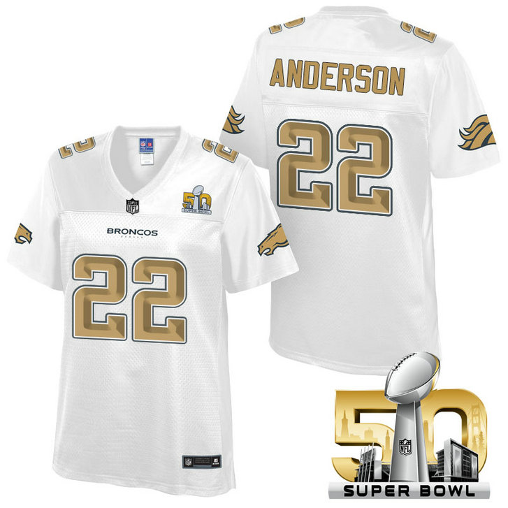 Women Denver Broncos #22 C.J. Anderson White 2016 Super Bowl 50th Pro Line Fashion Jersey Women Denver Broncos #22 C.J. Anderson White 2016 Super Bowl 50th Pro Line Fashion Jersey
