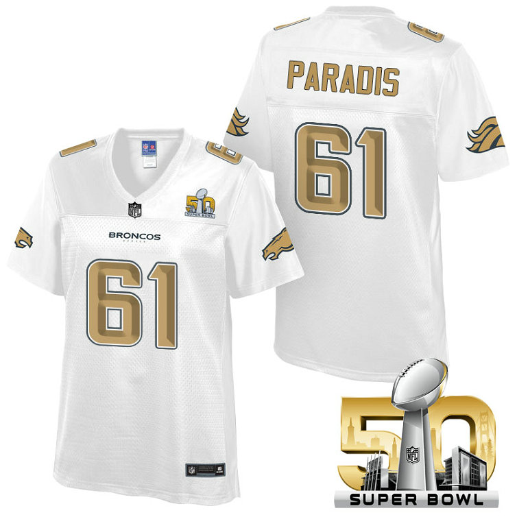 Women Denver Broncos #61 Matt Paradis White 2016 Super Bowl 50th Pro Line Fashion Jersey