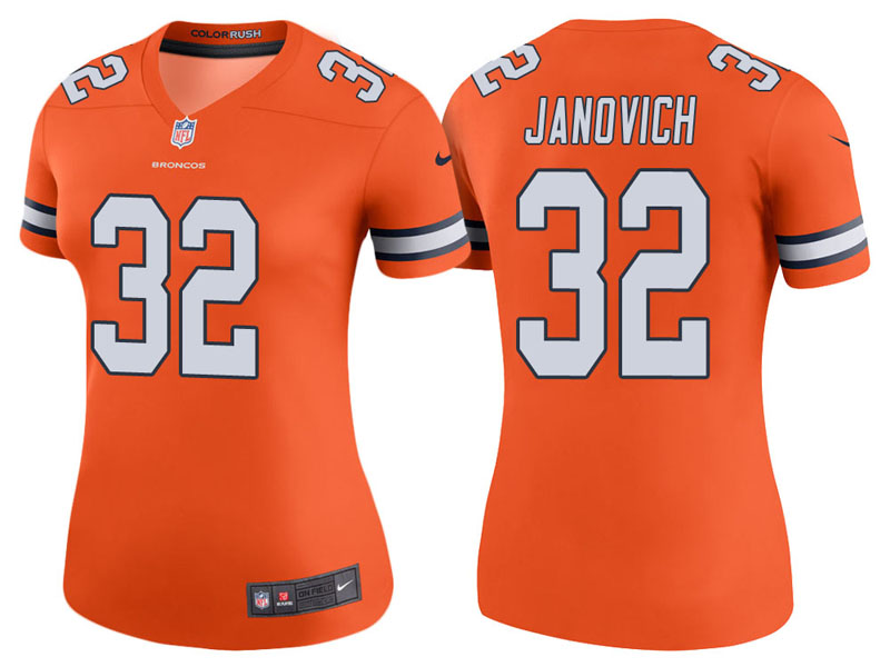 Women Denver Broncos #32 Andy Janovich Orange Color Rush Legend Jersey Women Denver Broncos #32 Andy Janovich Orange Color Rush Legend Jersey