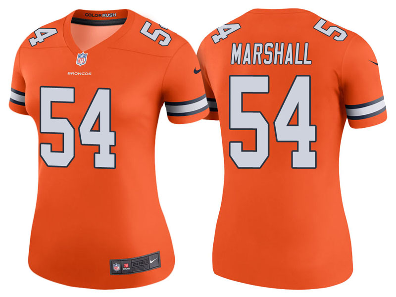 Women Denver Broncos #54 Brandon Marshall Orange Color Rush Legend Jersey Women Denver Broncos #54 Brandon Marshall Orange Color Rush Legend Jersey