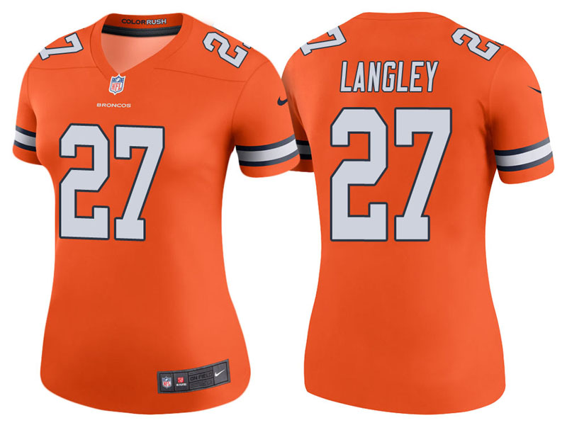Women Denver Broncos #27 Brendan Langley Orange Color Rush Legend Jersey