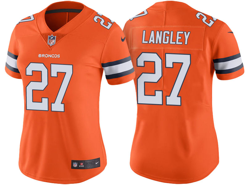 Women Denver Broncos #27 Brendan Langley Orange Vapor Untouchable Color Rush Limited Jersey
