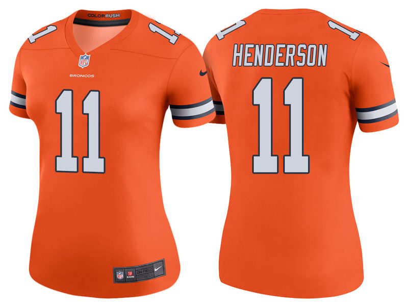 Women Denver Broncos #11 Carlos Henderson Orange Color Rush Legend Jersey