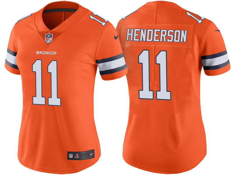 Women Denver Broncos #11 Carlos Henderson Orange Vapor Untouchable Color Rush Limited Jersey