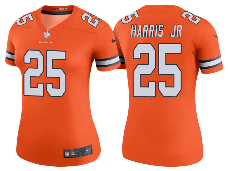 Women Denver Broncos #25 Chris Harris Jr Orange Color Rush Legend Jersey