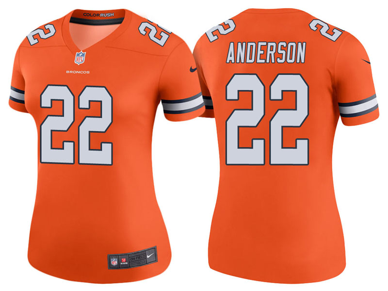 Women Denver Broncos #22 CJ Anderson Orange Color Rush Legend Jersey Women Denver Broncos #22 CJ Anderson Orange Color Rush Legend Jersey