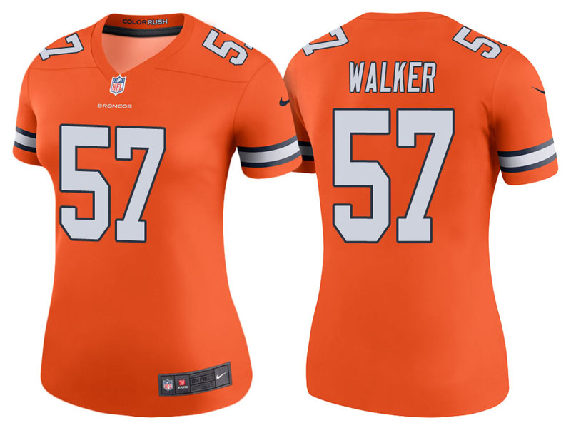 Women Denver Broncos #57 DeMarcus Walker Orange Color Rush Legend Jersey