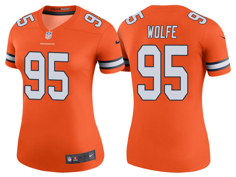 Women Denver Broncos #95 Derek Wolfe Orange Color Rush Legend Jersey