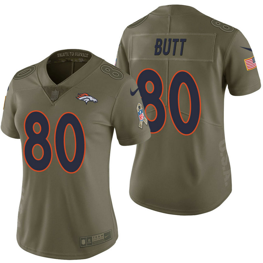 Women Denver Broncos #80 Jake Butt Olive 2017 Salute to Service Limited Jersey Women Denver Broncos #80 Jake Butt Olive 2017 Salute to Service Limited Jersey