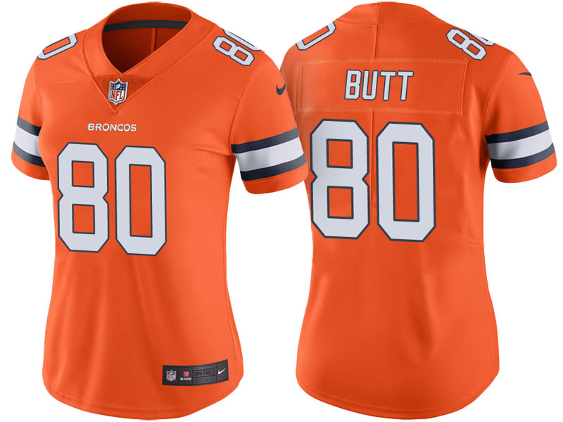 Women Denver Broncos #80 Jake Butt Orange Vapor Untouchable Color Rush Limited Jersey Women Denver Broncos #80 Jake Butt Orange Vapor Untouchable Color Rush Limited Jersey
