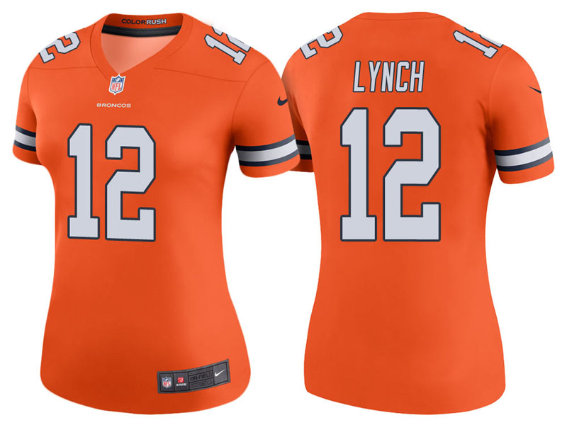 Women Denver Broncos #12 Paxton Lynch Orange Color Rush Legend Jersey