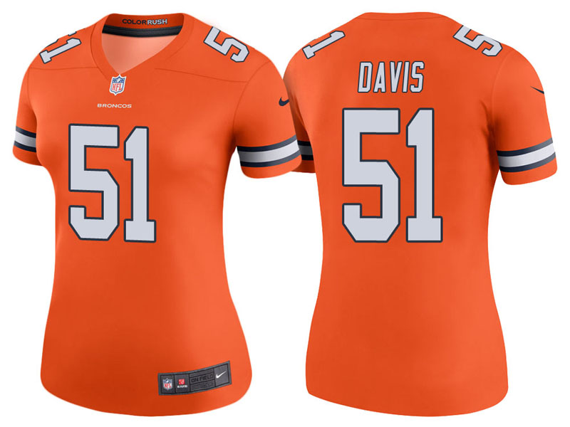 Women Denver Broncos #51 Todd Davis Orange Color Rush Legend Jersey
