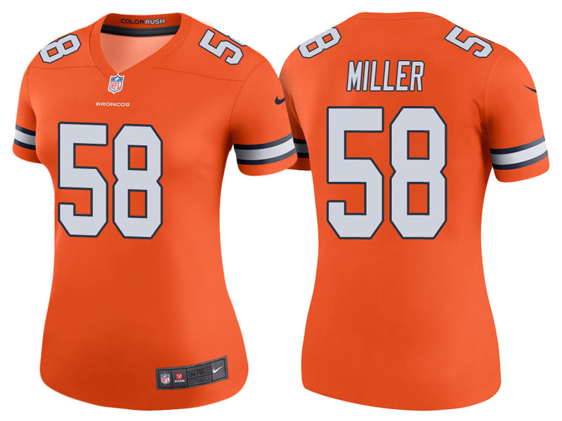 Women Denver Broncos #58 Von Miller Orange Color Rush Legend Jersey Women Denver Broncos #58 Von Miller Orange Color Rush Legend Jersey