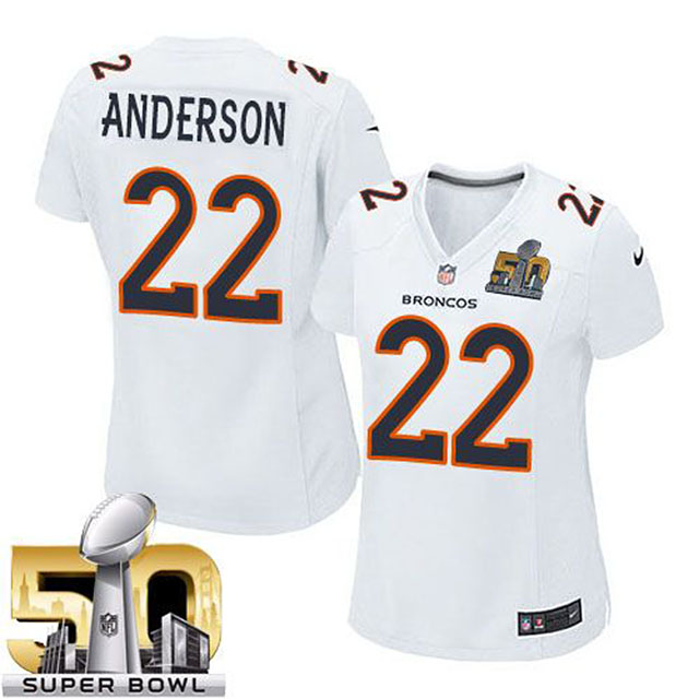 Women Denver Broncos #22 C.j. Anderson White Super Bowl 50 Game Event Jersey Women Denver Broncos #22 C.j. Anderson White Super Bowl 50 Game Event Jersey