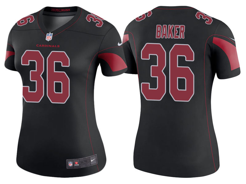Women Arizona Cardinals #36 Budda Baker Black Color Rush Legend Jersey