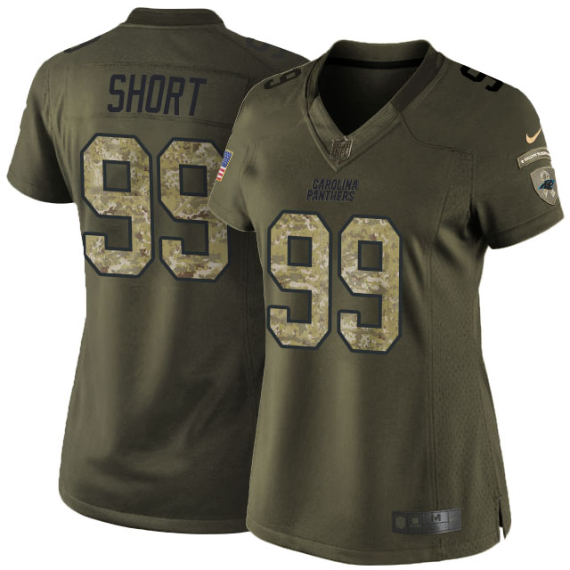 Women Carolina Panthers #99 Green Camo Kawann Short Salute To Service Jersey