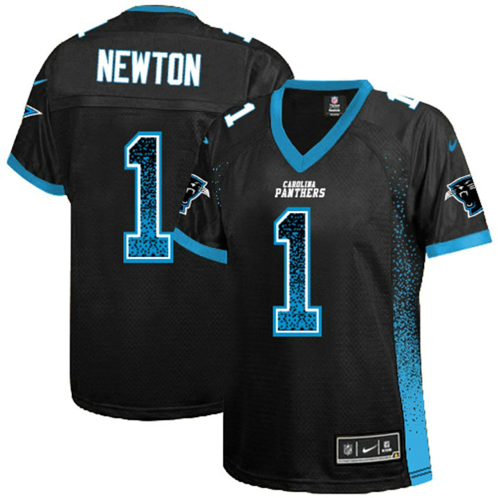 Women Carolina Panthers #1 Cam Newton Black Drift Fashion Jersey