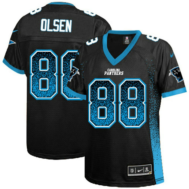 Women Carolina Panthers #88 Greg Olsen Black Drift Fashion Jersey