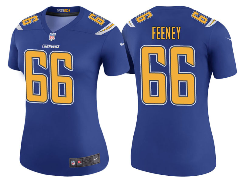 Women Los Angeles Chargers #66 Dan Feeney Royal Color Rush Legend Jersey