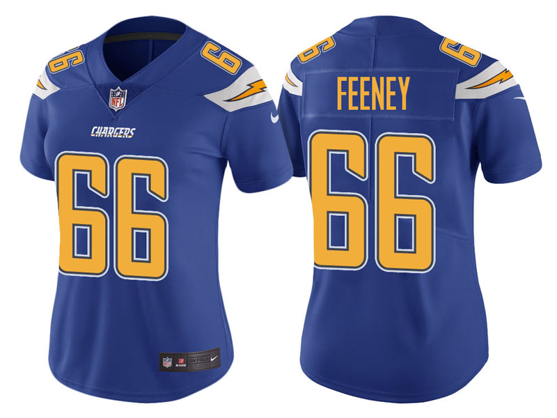 Women Los Angeles Chargers #66 Dan Feeney Royal Vapor Untouchable Color Rush Limited Jersey