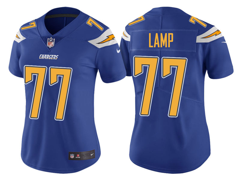 Women Los Angeles Chargers #77 Forrest Lamp Royal Vapor Untouchable Color Rush Limited Jersey