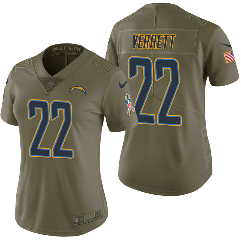 Women Los Angeles Chargers #22 Jason Verrett Olive 2017 Salute to Service Limited Jersey