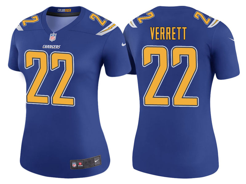 Women Los Angeles Chargers #22 Jason Verrett Royal Color Rush Legend Jersey