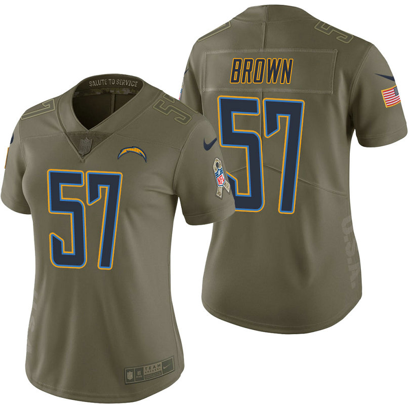 Women Los Angeles Chargers #57 Jatavis Brown Olive 2017 Salute to Service Limited Jersey