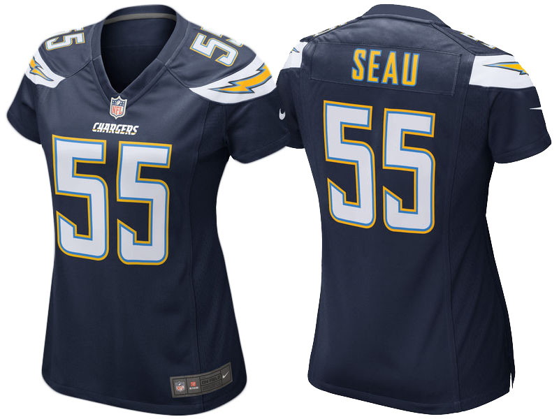 Women Los Angeles Chargers #55 Junior Seau Navy Blue Retired Game Jersey