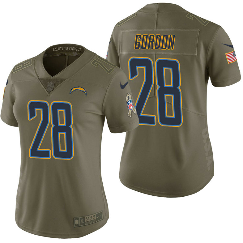 Women Los Angeles Chargers #28 Melvin Gordon Olive 2017 Salute to Service Limited Jersey