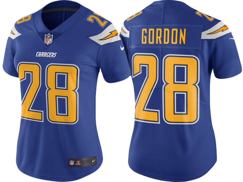 Women Los Angeles Chargers #28 Melvin Gordon Royal Vapor Untouchable Color Rush Limited Player Jersey