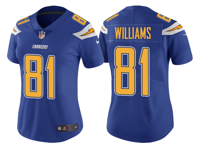 Women Los Angeles Chargers #81 Mike Williams Royal Vapor Untouchable Color Rush Limited Jersey