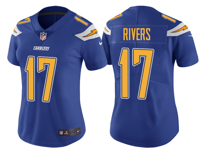Women Los Angeles Chargers #17 Philip Rivers Royal Vapor Untouchable Color Rush Limited Jersey