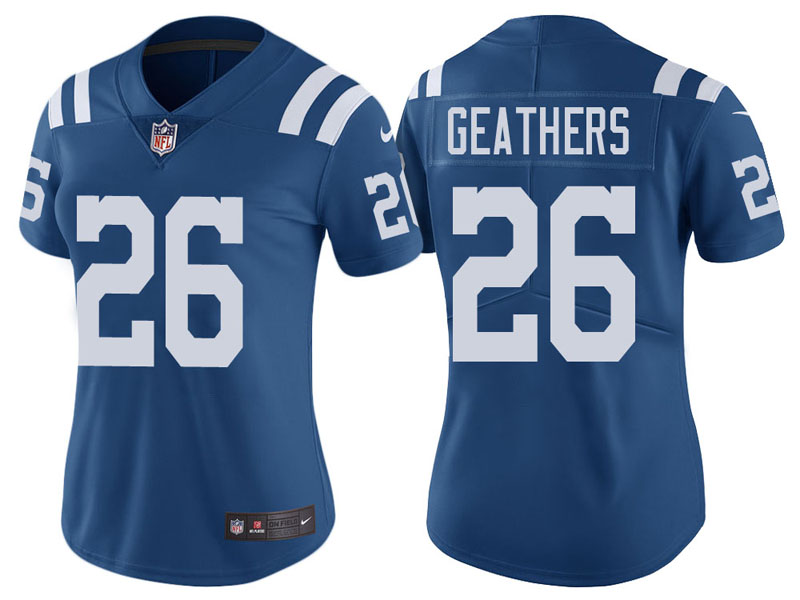 Women Indianapolis Colts #26 Clayton Geathers Royal Vapor Untouchable Color Rush Limited Jersey