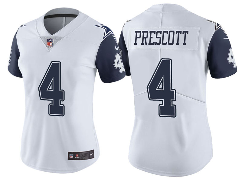 Women Dallas Cowboys #4 Dak Prescott White Color Rush Limited Jersey Women Dallas Cowboys #4 Dak Prescott White Color Rush Limited Jersey