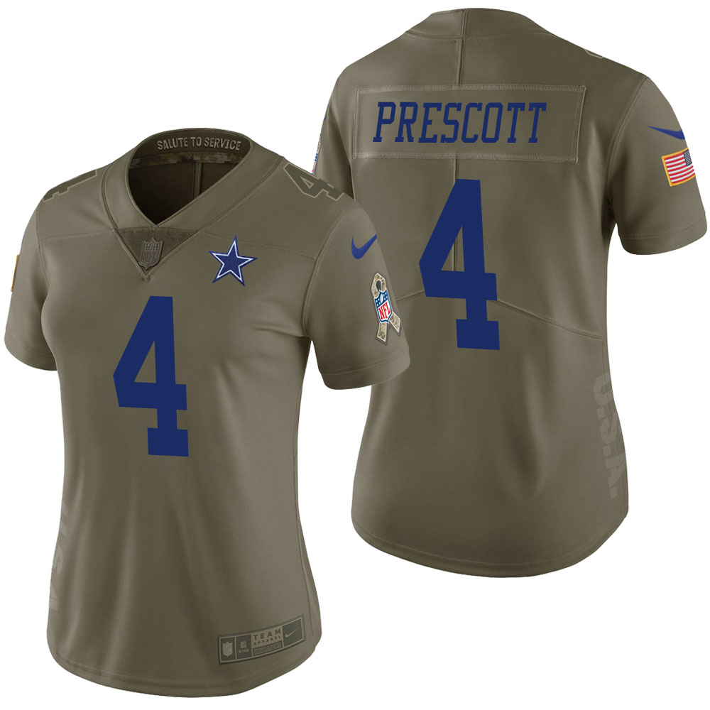 Women Dallas Cowboys #4 Dak Prescott Olive 2017 Salute to Service Limited Jersey Women Dallas Cowboys #4 Dak Prescott Olive 2017 Salute to Service Limited Jersey