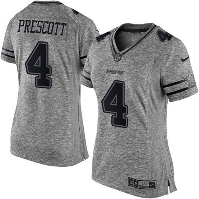Women Dallas Cowboys #4 Dak Prescott Gray Gridiron Limited Jersey Women Dallas Cowboys #4 Dak Prescott Gray Gridiron Limited Jersey
