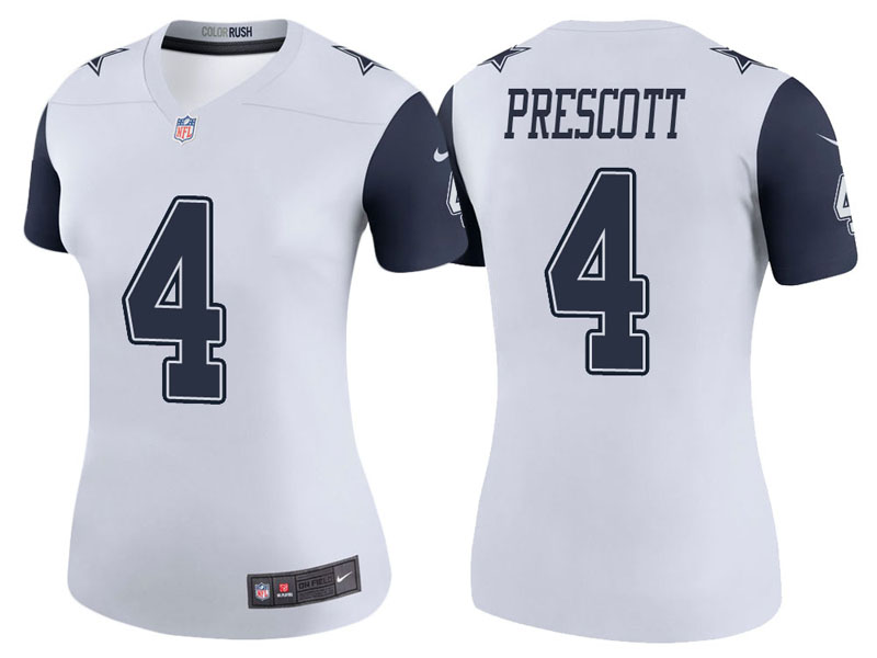 Women Dallas Cowboys #4 Dak Prescott White Color Rush Legend Jersey Women Dallas Cowboys #4 Dak Prescott White Color Rush Legend Jersey