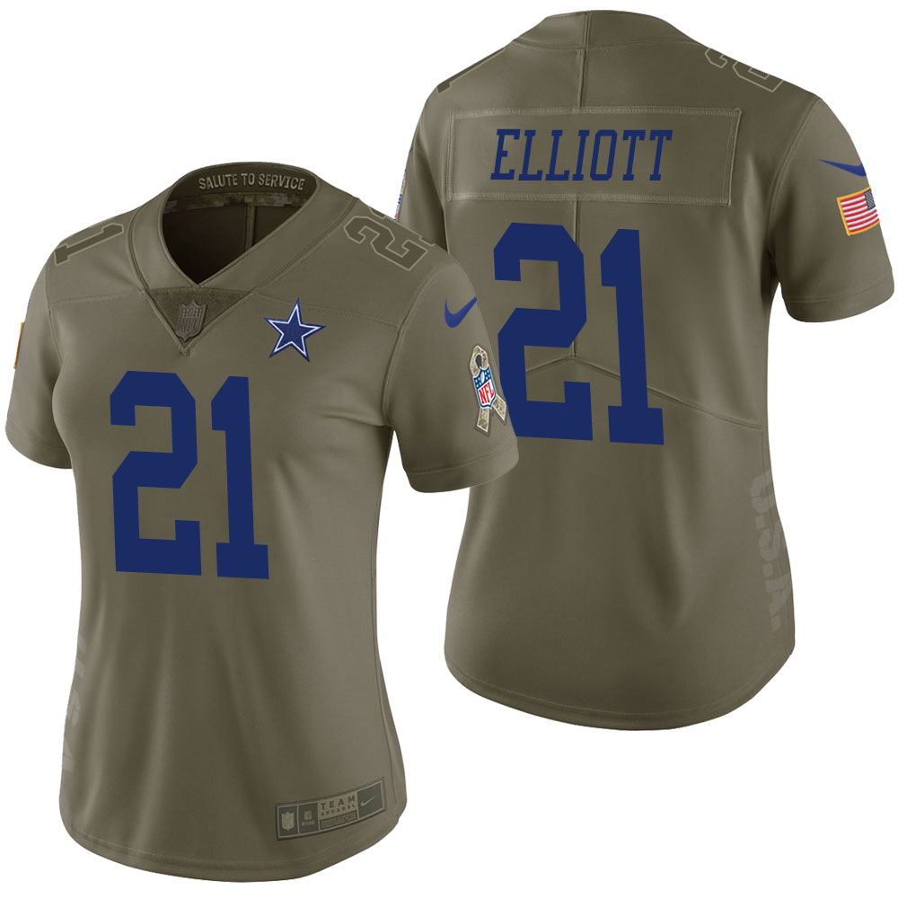 Women Dallas Cowboys #21 Ezekiel Elliott Olive 2017 Salute to Service Limited Jersey Women Dallas Cowboys #21 Ezekiel Elliott Olive 2017 Salute to Service Limited Jersey