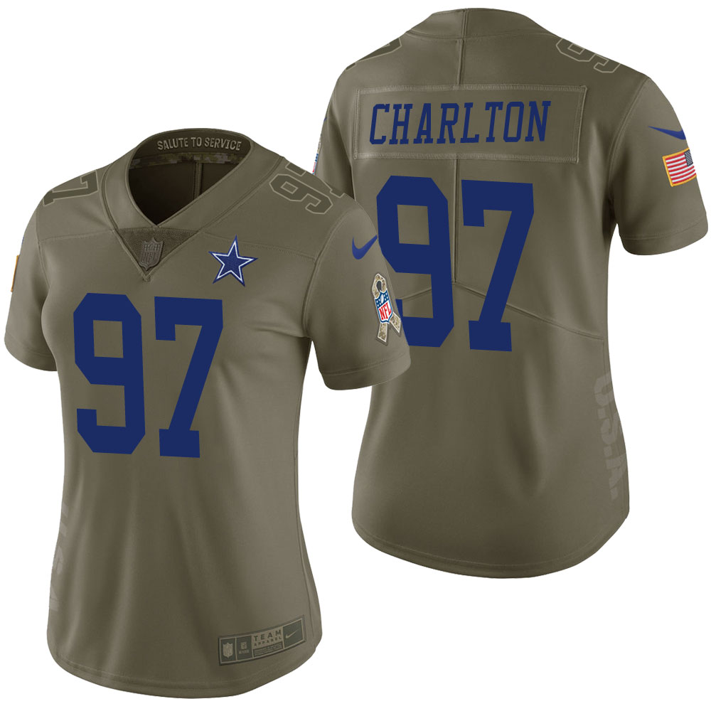 Women Dallas Cowboys #97 Taco Charlton Olive 2017 Salute to Service Limited Jersey