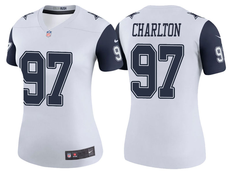 Women Dallas Cowboys #97 Taco Charlton White Color Rush Legend Jersey