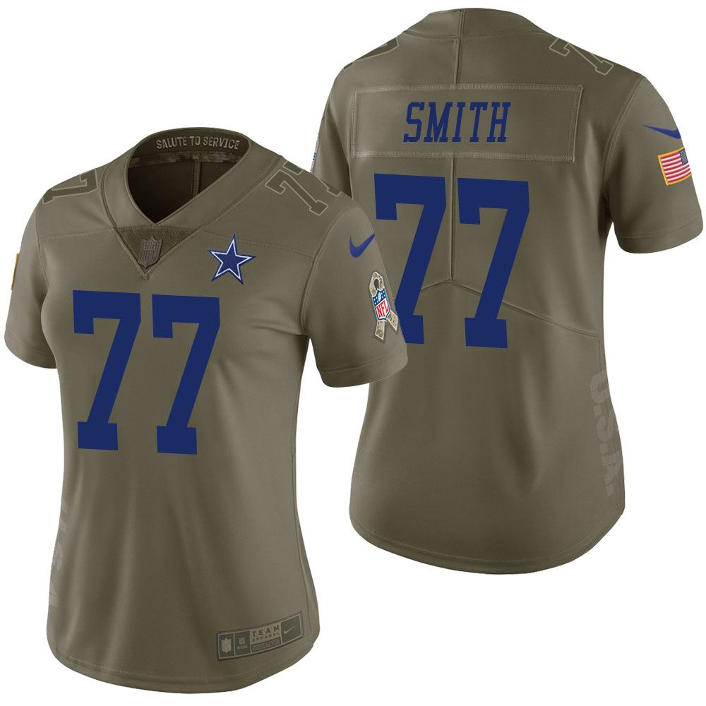 Women Dallas Cowboys #77 Tyron Smith Olive 2017 Salute to Service Limited Jersey