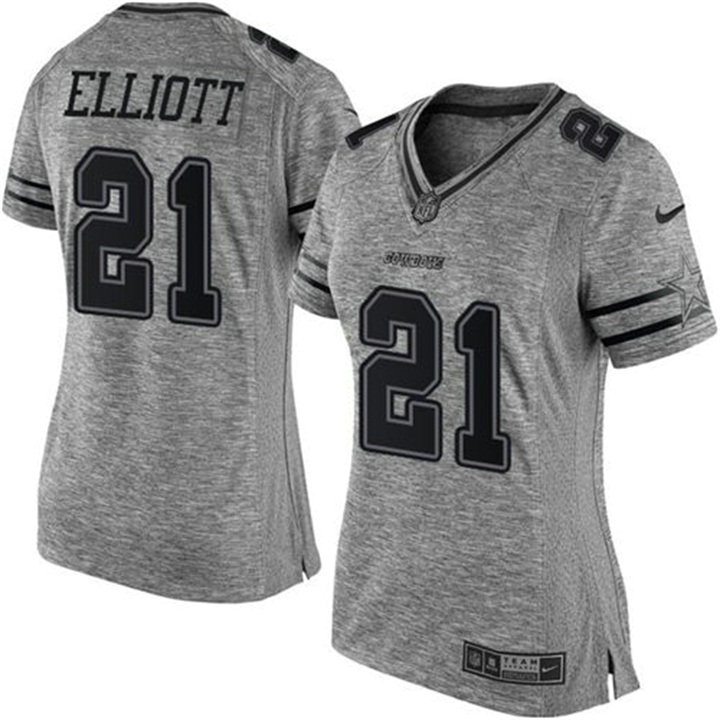 Women Dallas Cowboys #21 Ezekiel Elliott Gray Gridiron Limited Jersey