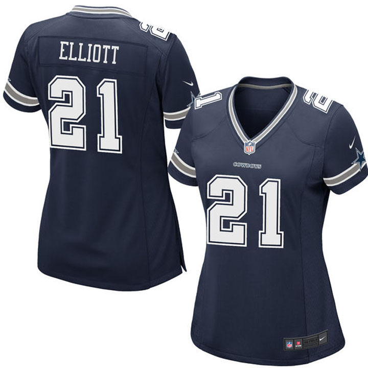 Women Dallas Cowboys #21 Ezekiel Elliott Navy Game Jersey